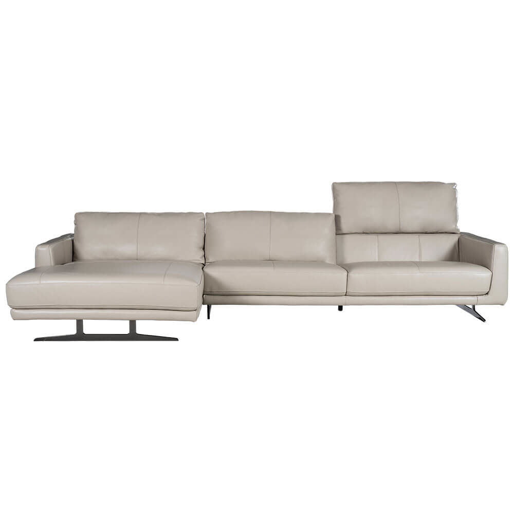 L-shaped Rozel Gold Silver Grey Leather Sofa