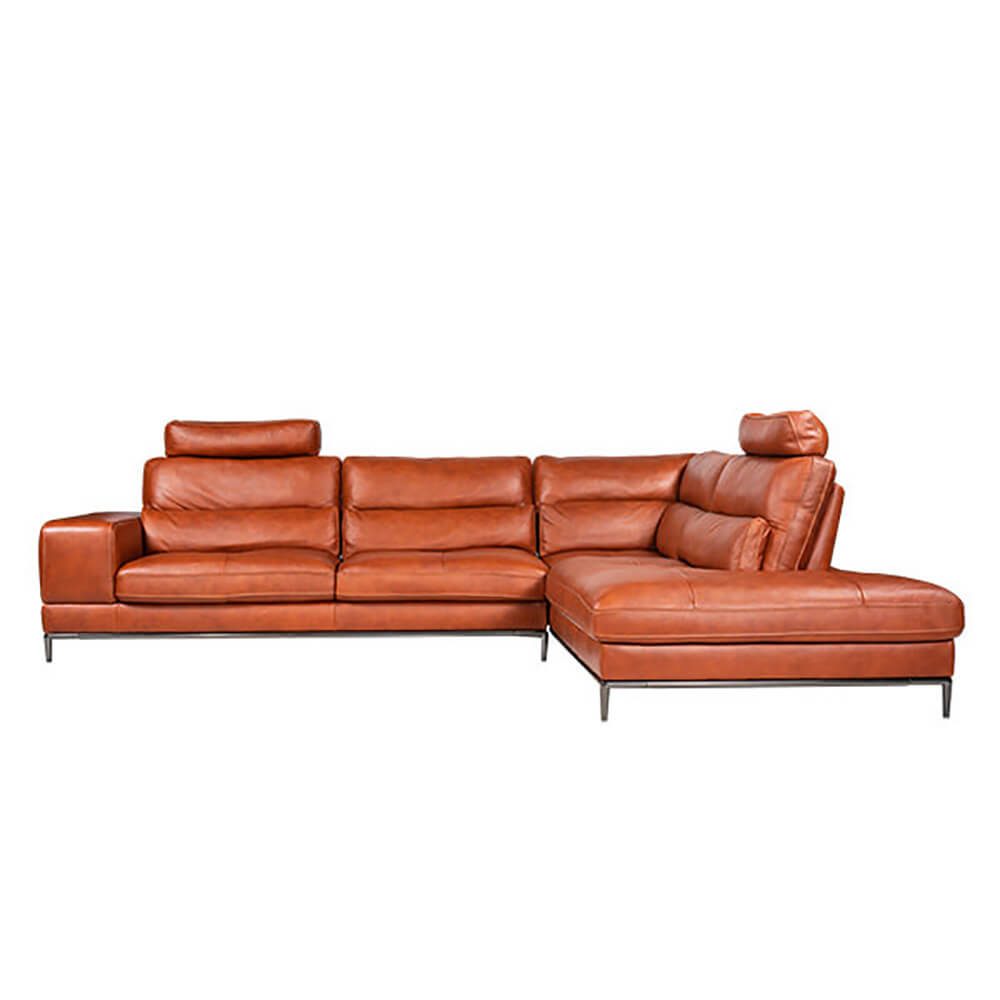 L-shaped Rozel Gold Brown Leather Sofa