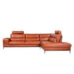 L-shaped Rozel Gold Brown Leather Sofa