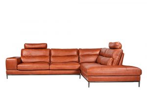 L-shaped Rozel Gold Brown Leather Sofa