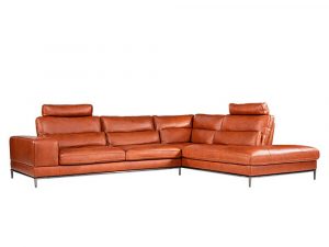 L-shaped Rozel Gold Brown Leather Sofa