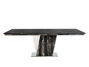 Rozel Glossy Silver Dragon Marble Top Black Dining Table