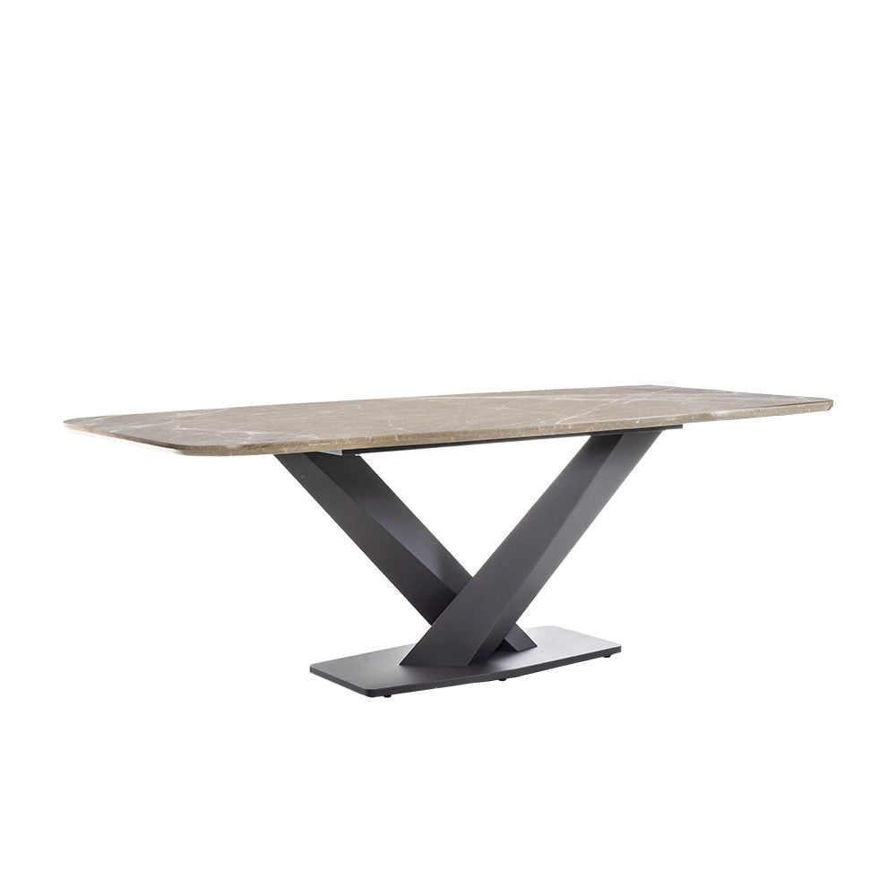 Rozel Oriental White Marble Top Dining Table Graphite Base