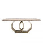 Rozel Brown Marble Top Dining Table Geometrical Base