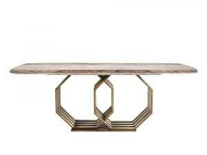 Rozel Brown Marble Top Dining Table Geometrical Base