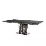 Rozel Glossy Silver Dragon Marble Top Black Dining Table