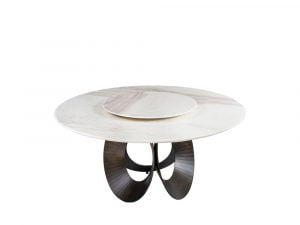 Rozel White Marble Top Lazy Susan Dining Table