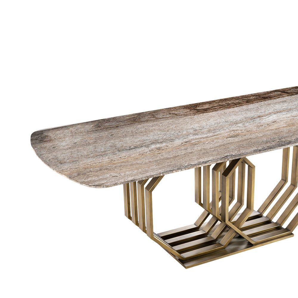 Rozel Brown Marble Top Dining Table Geometrical Base