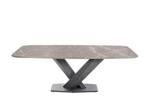 Rozel Oriental White Marble Top Dining Table Graphite Base