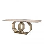 Rozel Brown Marble Top Dining Table Geometrical Base