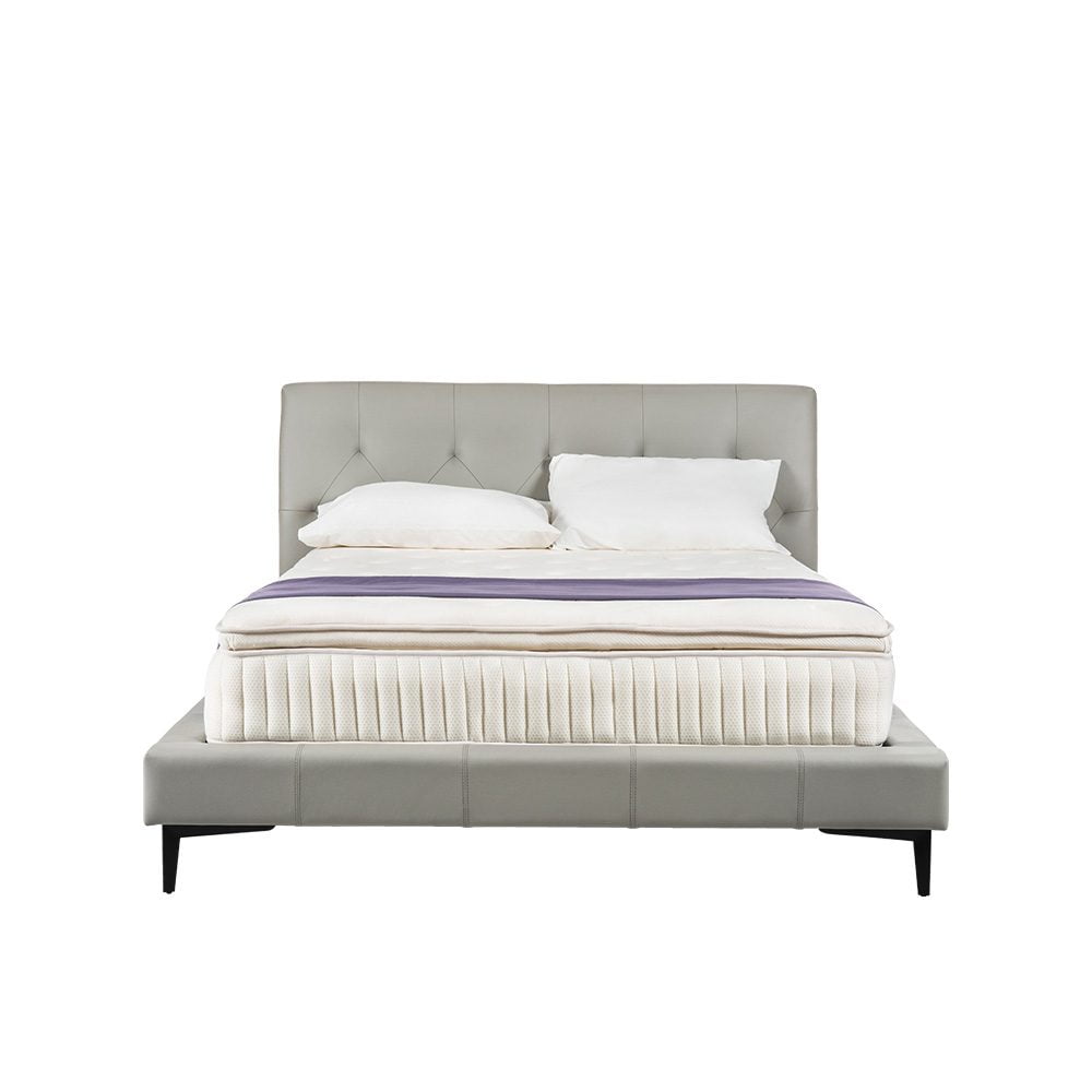 Rozel Bed Frame Light Grey Leather Queen Size Bedroom