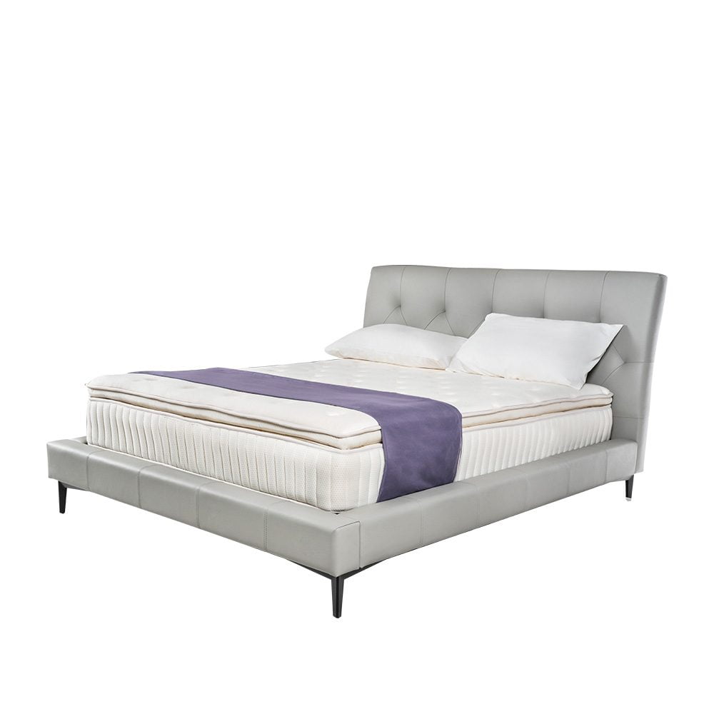 Rozel Bed Frame Light Grey Leather Queen Size Bedroom