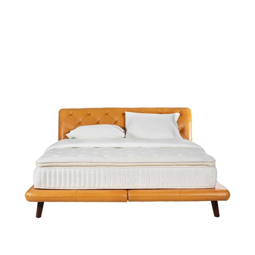 Rozel Bed Frame Yellow Leather Queen Size Bedroom