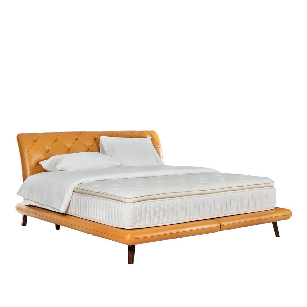 Rozel Bed Frame Yellow Leather Queen Size Bedroom