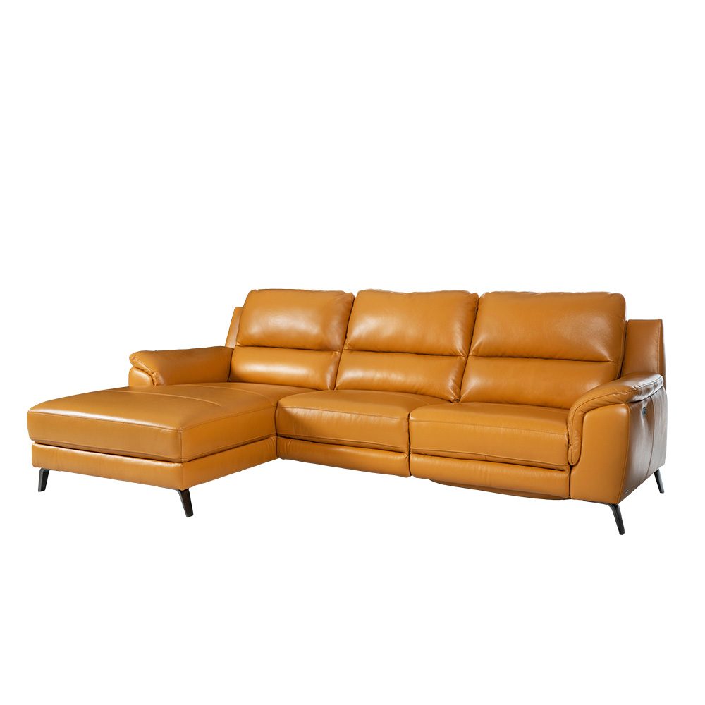 L-shape Rozel Power Recliner Mustard Brown Leather Sofa