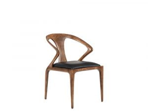 Rozel Khayu Black Leather Dining Chair Walnut