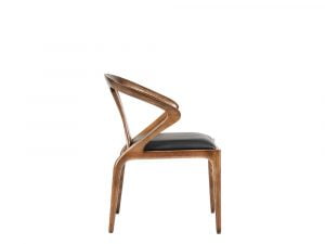 Rozel Khayu Black Leather Dining Chair Walnut