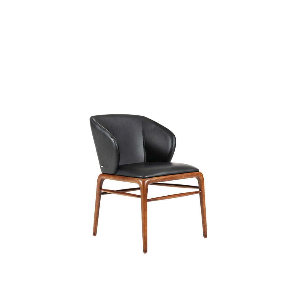 Rozel Khayu Black Leather Curved Back Dining Chair