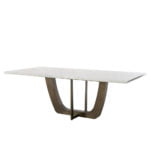 Rozel Pearl White Marble Top Dining Table Bronze Base