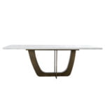 Rozel Pearl White Marble Top Dining Table Bronze Base