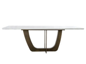 Rozel Pearl White Marble Top Dining Table Bronze Base