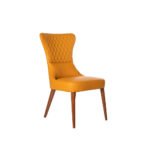 Rozel Khayu Yellow Pumpkin Leather Dining Chair Walnut