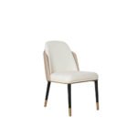 Rozel Beige Fabric PVC Dining Chair Furniture Brown Leg