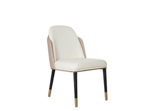 Rozel Beige Fabric PVC Dining Chair Furniture Brown Leg