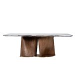 Rozel Khayu Rose Gold Marble Dining Table Top Walnut