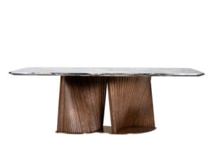 Rozel Khayu Rose Gold Marble Dining Table Top Walnut