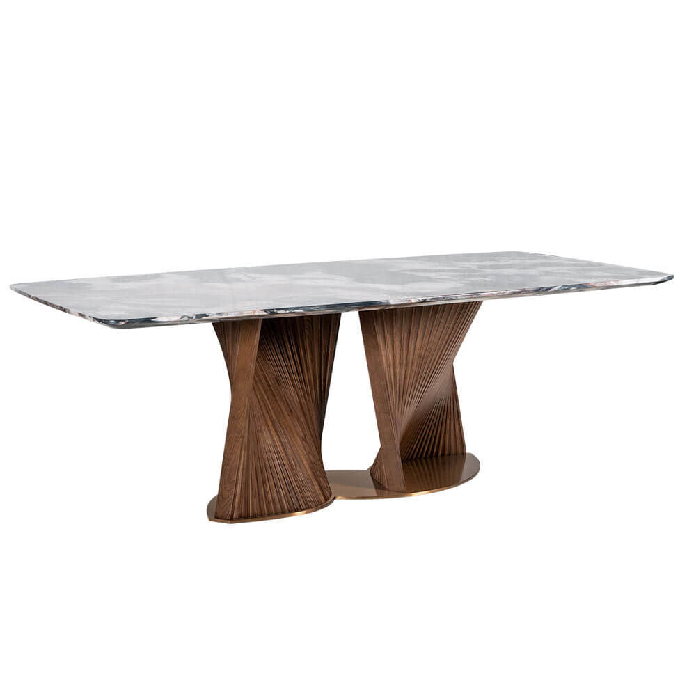 Rozel Khayu Rose Gold Marble Dining Table Top Walnut