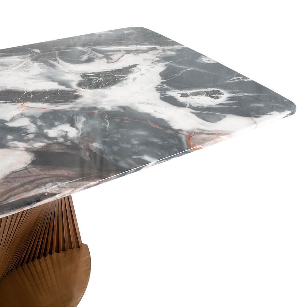 Rozel Khayu Rose Gold Marble Dining Table Top Walnut