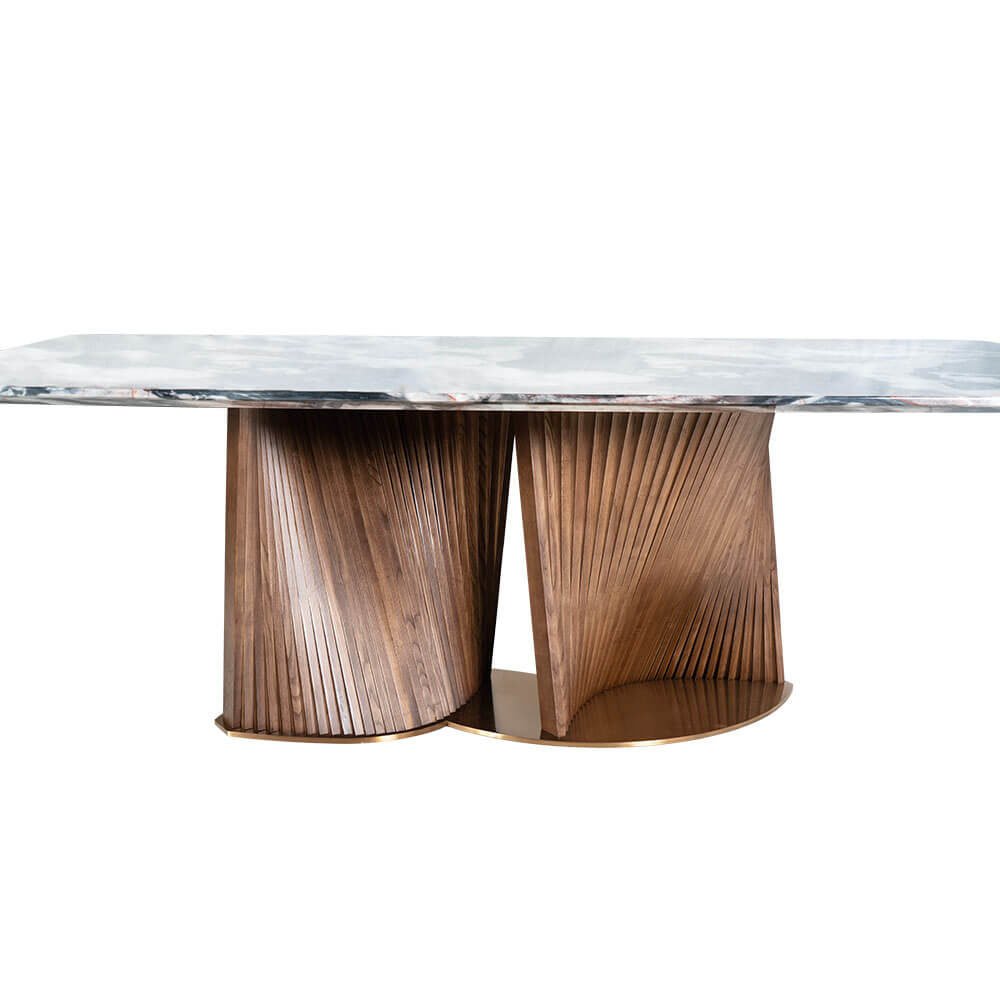 Rozel Khayu Rose Gold Marble Dining Table Top Walnut