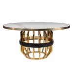 Rozel White Marble Top Champagne Titanium Gold Dining Table